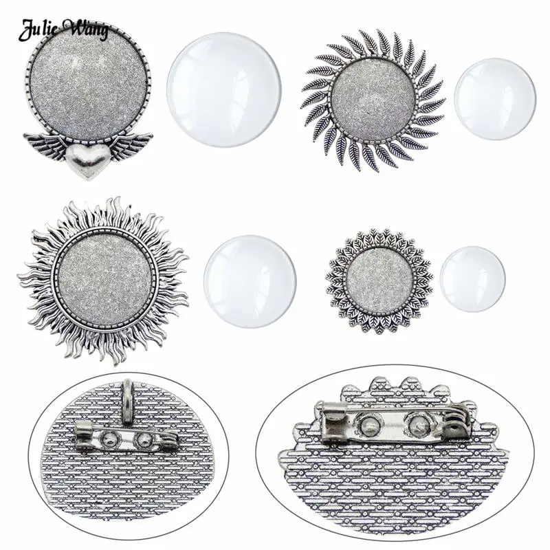 1set alloy antique silver color brooch clear glass Cameo Cabochon DIY Men Women Brooch Pin jewelry accessory Handmade Findings |