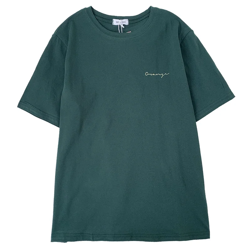 

Yeeloca Two Color Small Letter Print T-shirt Summer Loose O-neck Versatile Pullovers Korean Short Sleeve Top