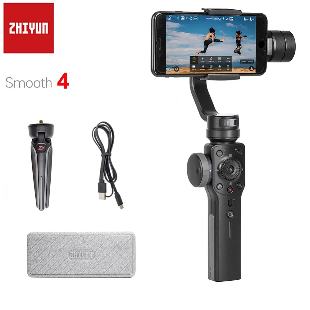 Zhiyun Smooth 4 3-Axis смартфон портативный монопод с шарнирным замком Портативный стабилизатор для iPhone X, 8 Plus, 8, 7 samsung S9 S8 S7 вертикальной съемки - Цвет: Smooth 4 Black