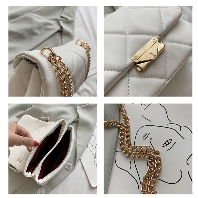 

DikizFly 2020 New Crossbody Bags Diamond Lattice Women Bag Purse PU Leather Female Fashion Shoulder Bags Chains Messenger Bag