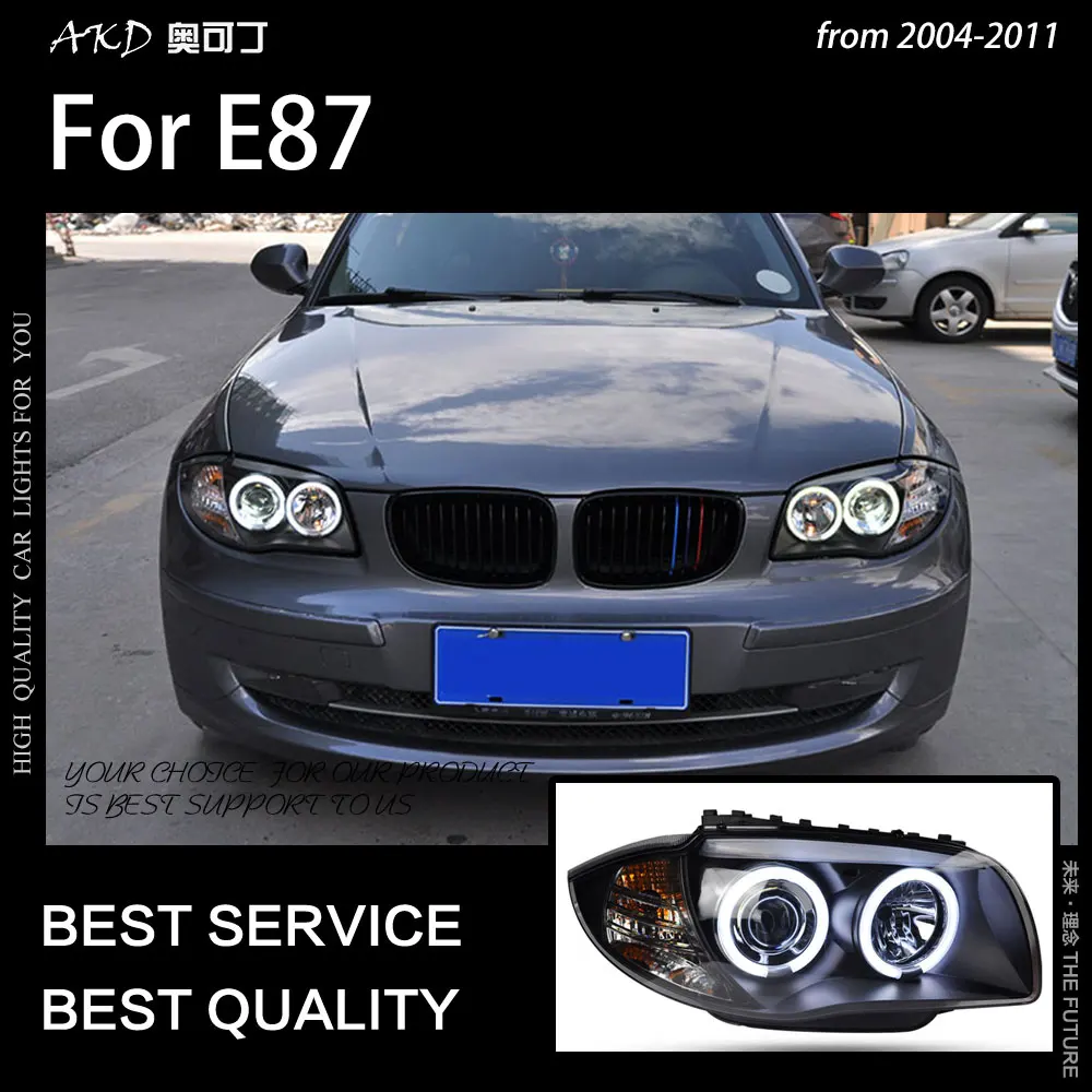 

AKD Head Lamp for E87 LED Headlight 2003-2010 Headlights 120i 118i E87 DRL Turn Signal High Beam Angel Eye Projector Lens