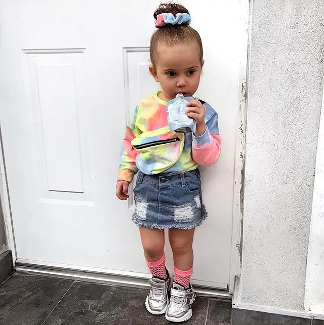 

2020 Fashion Infant Baby Girls Clothes Sets Print Long Sleeve T Shirts Tops+Denim Skirts 2pcs