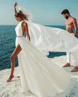 wedding dress simple beach 2021 sexy backless a line ivory white chiffon halter neck wedding gowns long dress formal robe party