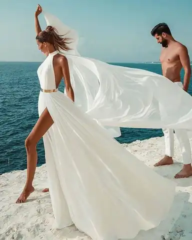 Wedding Dress Simple Beach 2021 Sexy Backless A Line Ivory White Chiffon Halter Neck Wedding Gowns Long Dress Formal Robe Party