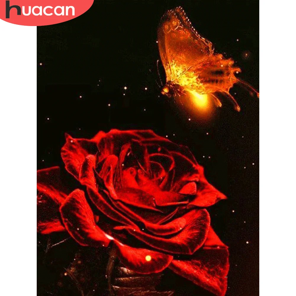 

HUACAN 5D Diamond Mosaic Rose Flower Diamond Painting Butterfly Full Embroidery Cross Stitch Handmade Gift