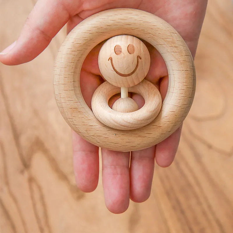 

1pc Baby Toys Wooden Rattle Animal Birds Moon Ring Bpa Free Montessori Educational Toy Toddler Rattle Newnorn Gifts For Kids Toy