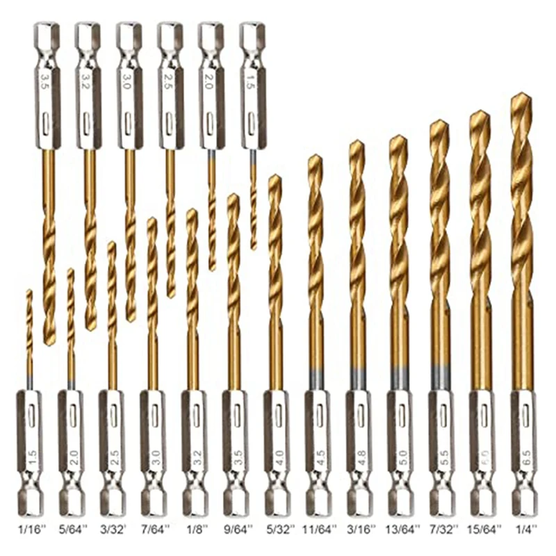 

19 Pieces of Advanced Hexagon Drill Bit Set, Titanium Drill Bit Set,Twist Drill Bit Set, Quick Change Metal, Wood