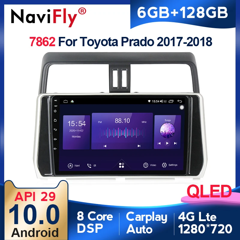 6G + 128G QLED Carplay Android 10 для Toyota Land Cruiser Prado 150 2017 2018 автомобильный Радио мультимедийный
