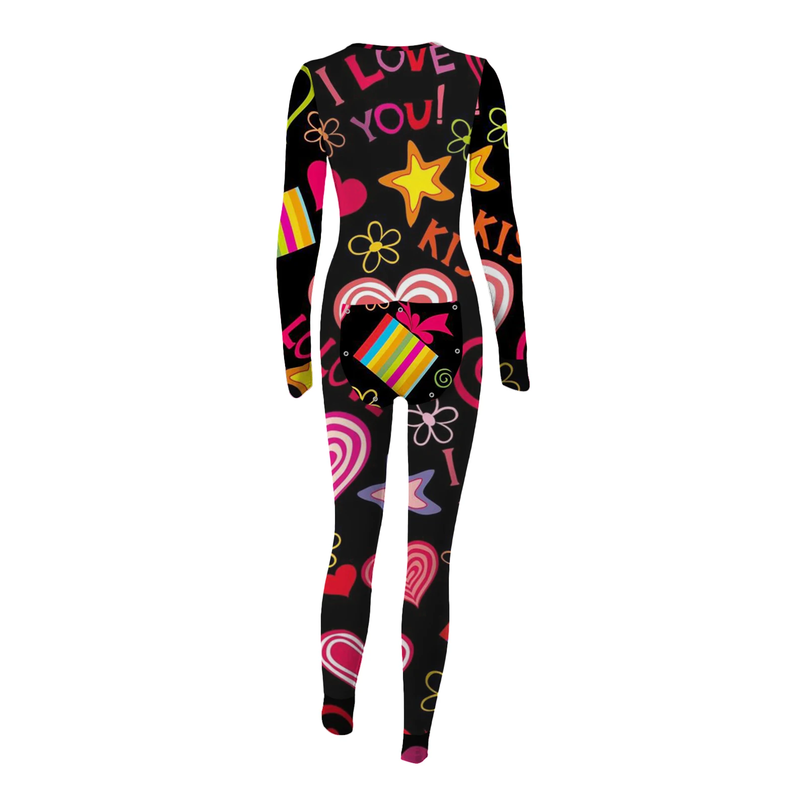 

2021 New Button Flip Printed Long Sleeve Homewear Women's Jumpsuit 3D Printed Fashion Casual Sexy Ladies Clothing