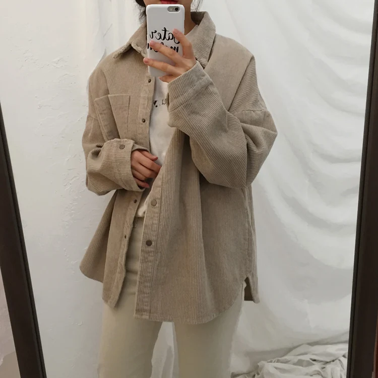 Women's Jackets Spring And Autumn Corduroy Jacket Female Coat With Pockets Plus Size Winter Women Streetwear Casual Clothing