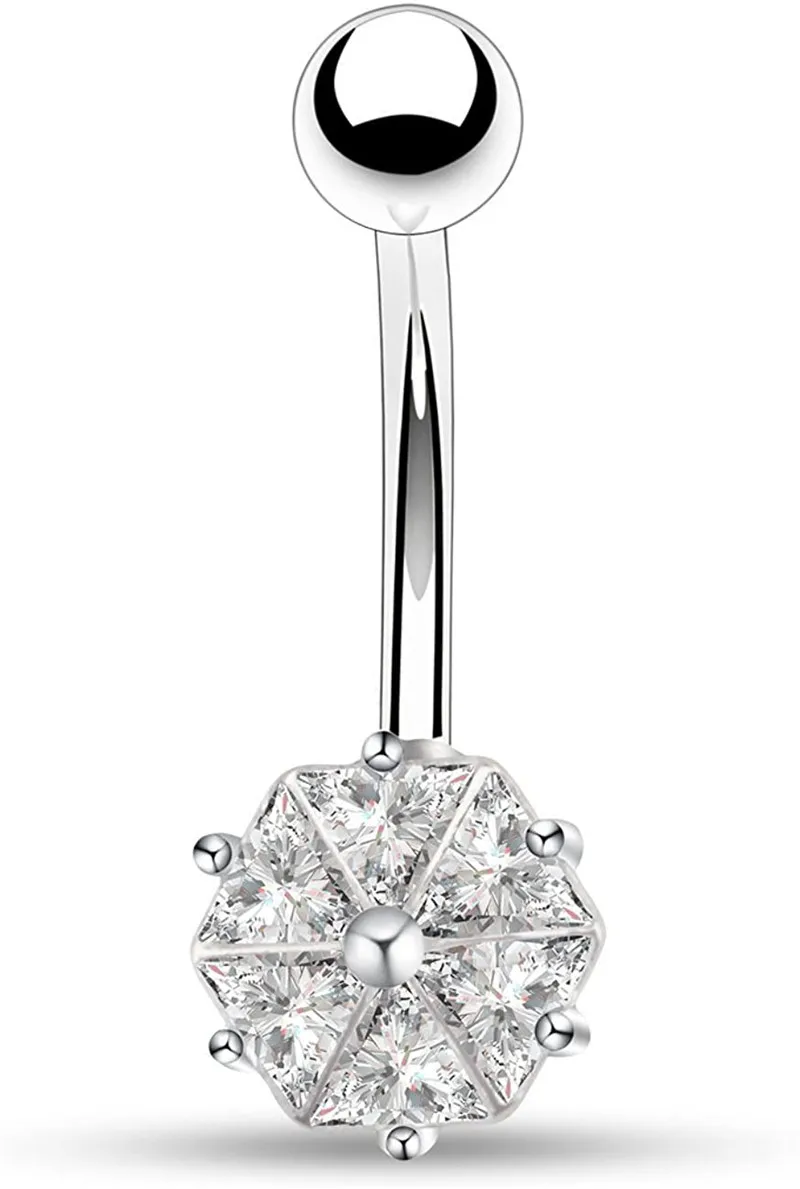 

14G 316L Surgical Steel Clear CZ Flower Petal Navel Ring Belly Button Rings