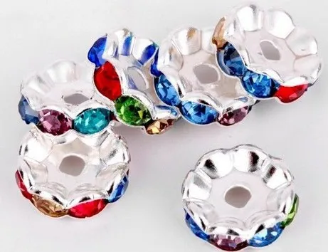 100 шт 10 мм Цветные разделительные металлические посеребренные бусины со стразами Rondelle подходят под любые браслеты Шамбала!