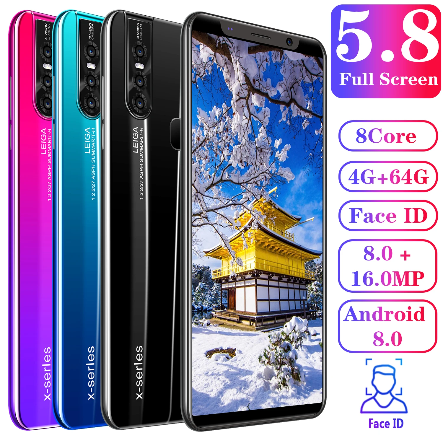

Global Version Smartphone X27 Plus 5.8 Inch HD Full Screen 4GB + 64GB 4800mAh Supports Facial Recognition To Unlock Android VoIP