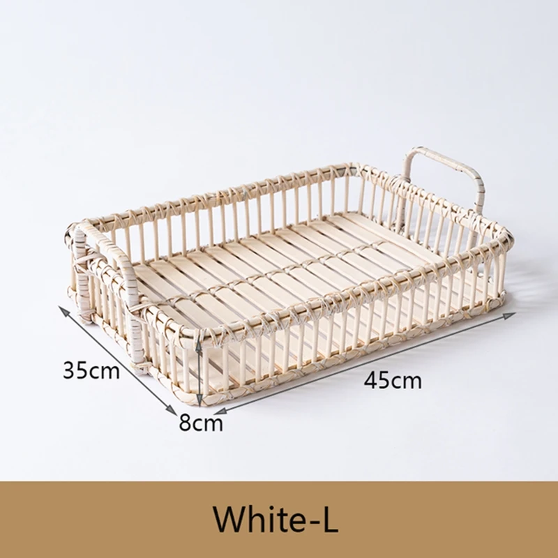 

Trays Decorative Simple Retro Handmade Rattan Household Square Storage Tray Rattan Tray Desktop Organizer