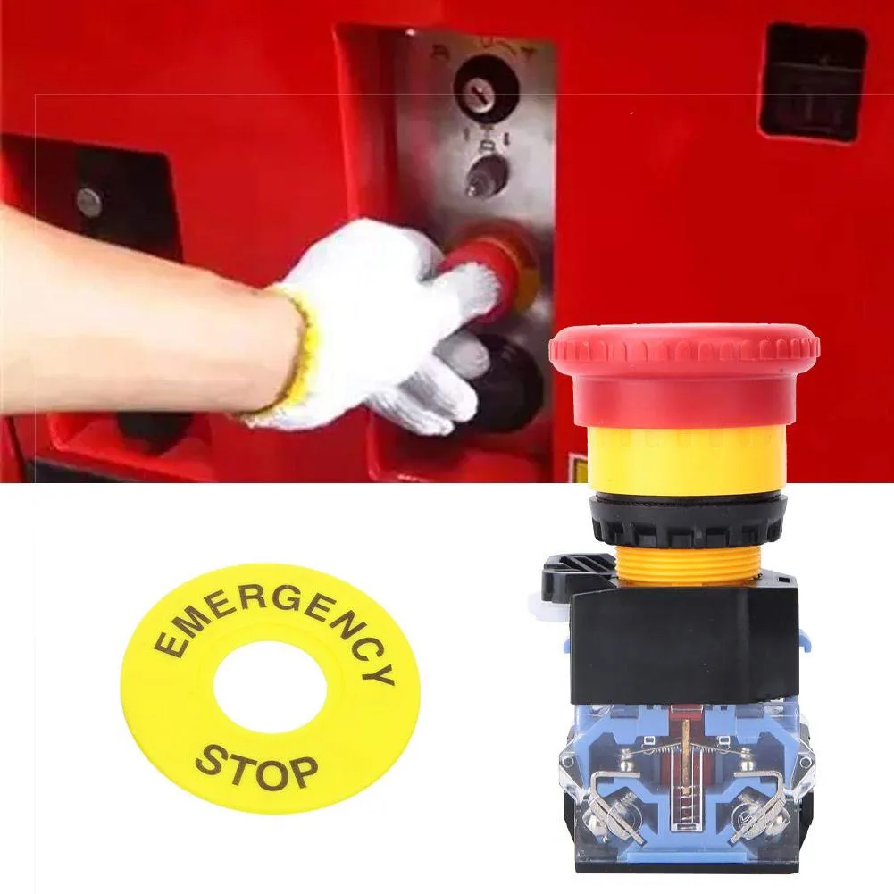 

With Yellow Circles Emergency Stop Switch 7/8in DPST Latch Push Button