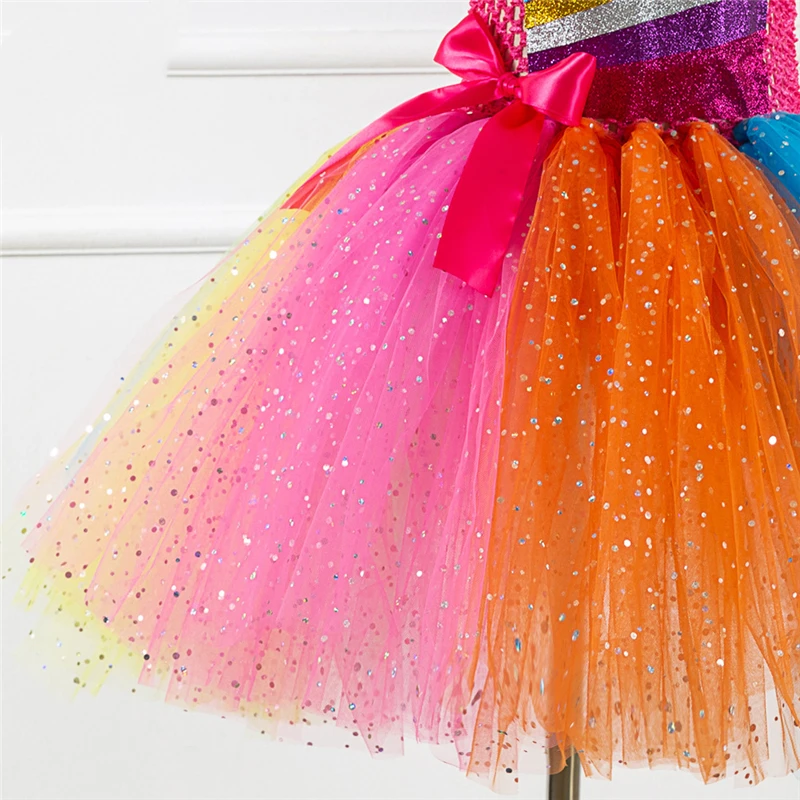 

New Arrival Sequin Stripe Princess Dress Costume Cosplay For Girls Halloween Costume For Kids Carnival Party Suit