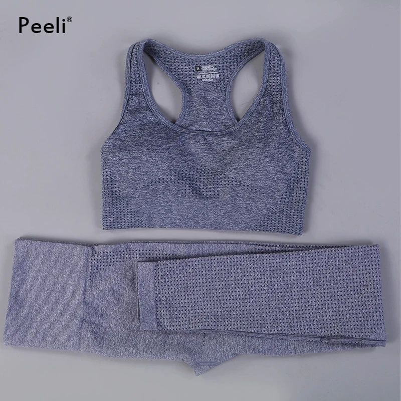 Комплект для йоги Peeli женщин одежда фитнеса комплект тренажерного зала бесшовные
