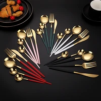 stainless steel golden black luxury dinnerware knife fork spoon set safe cutlery kitchen mirror polishing cutlery