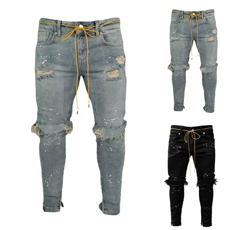 Высококачественная Мужская облегающая джинсы с завышенной талией модные