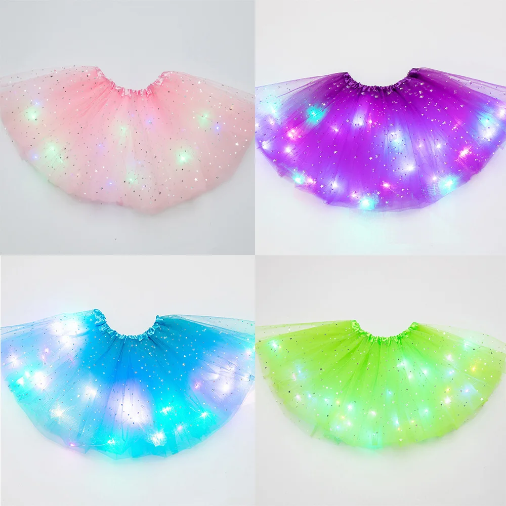 В форме цветка в звезды детское платье светильник пачка LED фатиновая юбка для дня