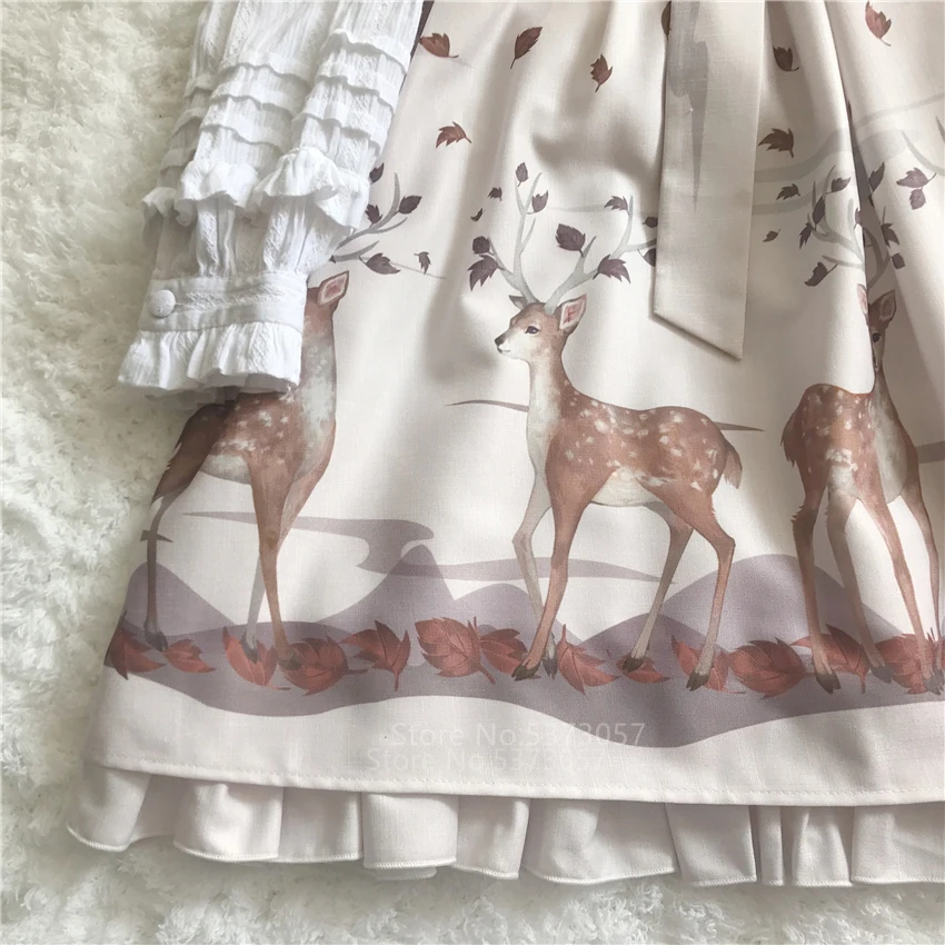 

Lolita Dress Japanese Style Jsk Mori Girl Deer Printed Bow Ruffle Tea Party Casual Autumn Winter Cosplay Costume for Women
