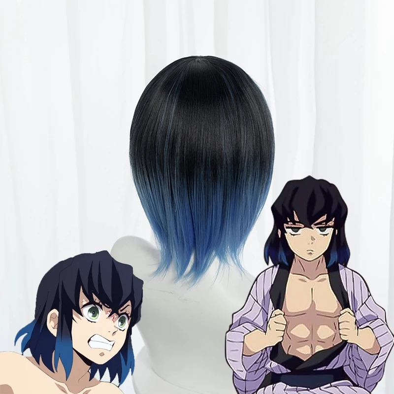 Хашибира Inosuke парик аниме демон Slayer Hashibira косплей Kimetsu no Yaiba синий градиент легко