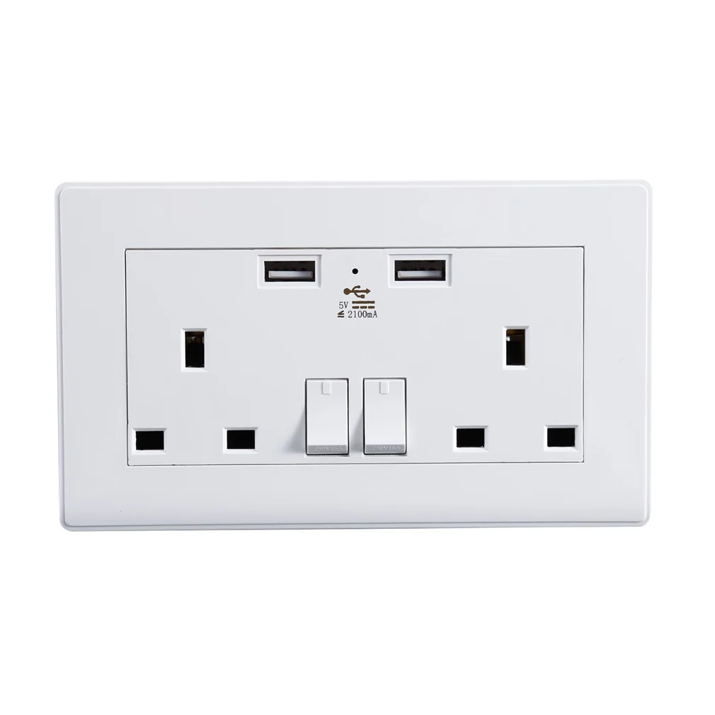 Одиночный/двойной AC 110 V-250 V UK розетка 2 USB 5VDC 2100mA зарядное устройство Выключатель