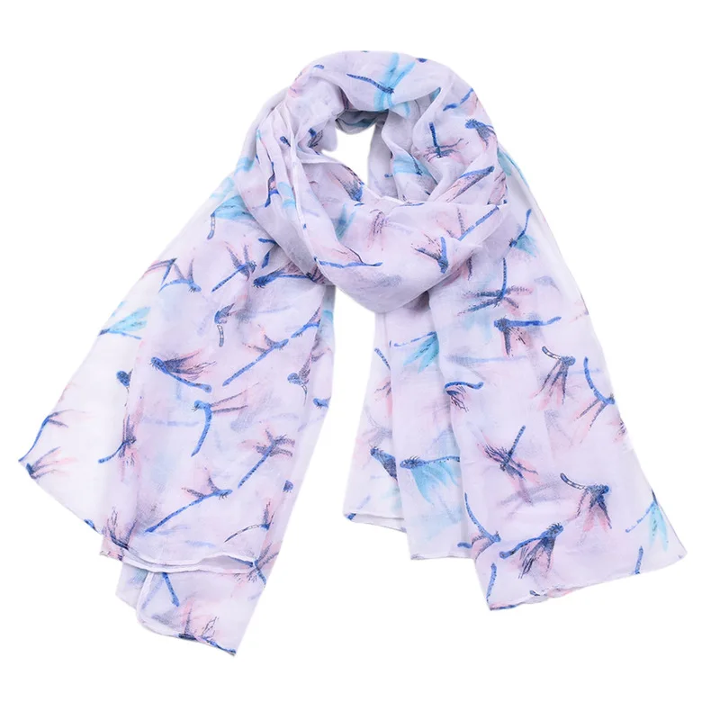 Женский Длинный шарф из вуали Amazon's модный пляжный с принтом стрекозы для лета