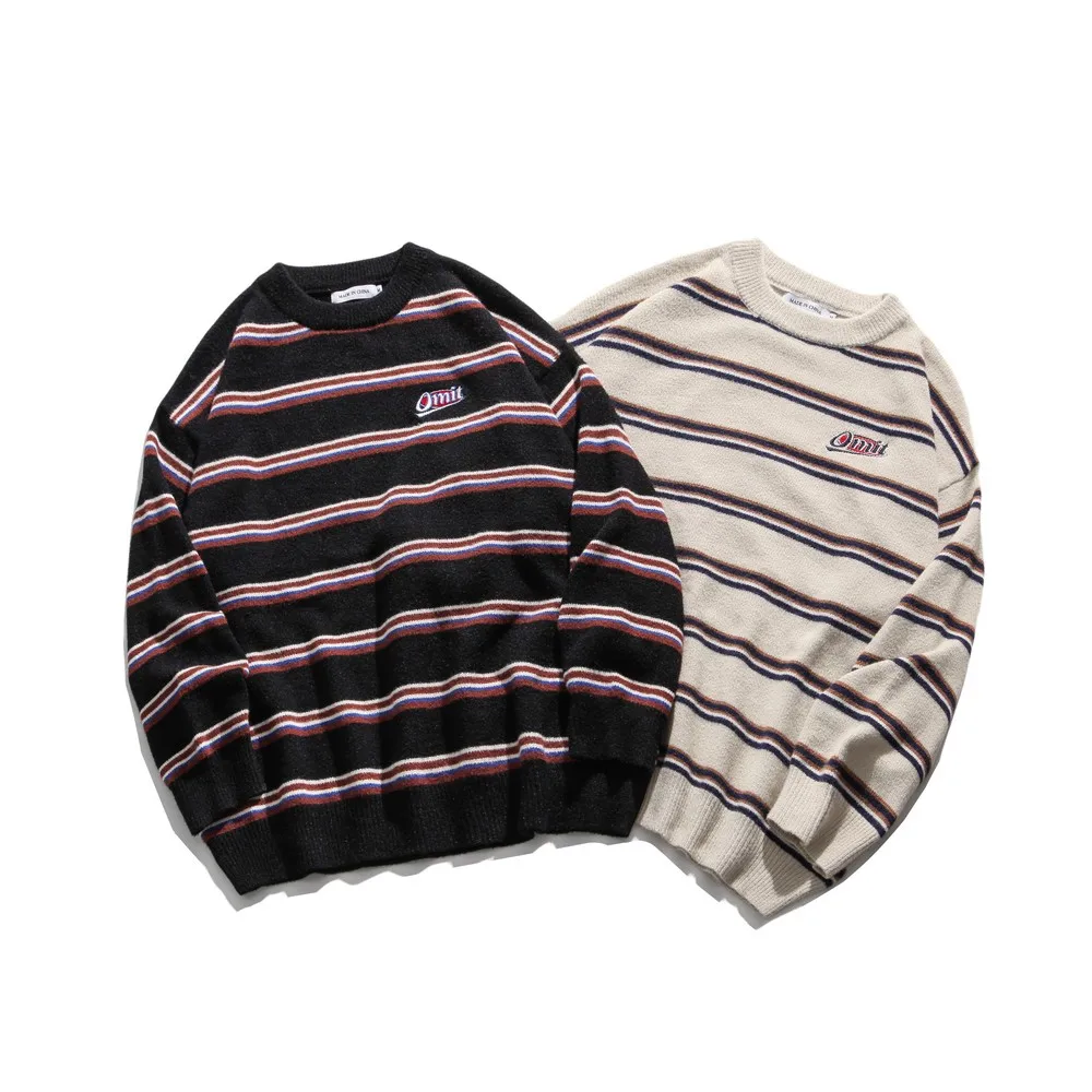 Полосатый Повседневный красивый корейский стиль винтажная одежда трикотажный