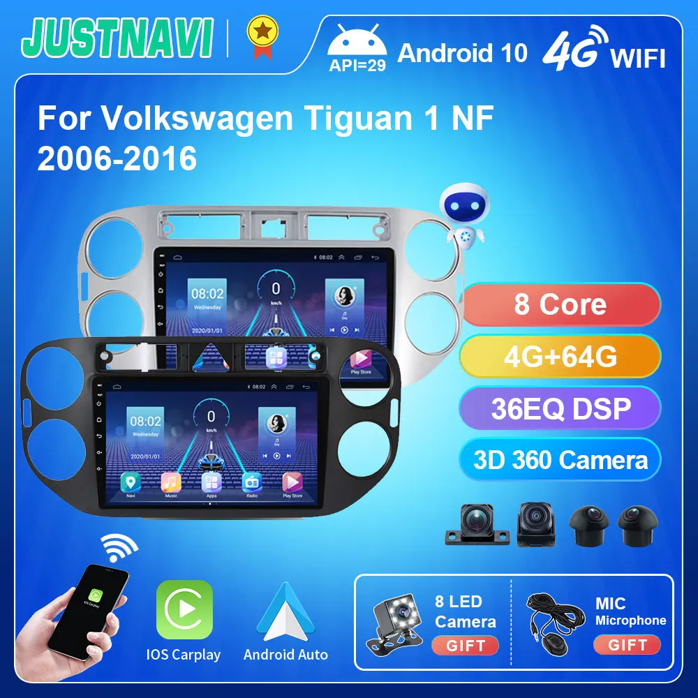 

Автомагнитола JUSTNAVI, 2Din, Android 10,0, для Volkswagen Tiguan 1 NF 2006-2016, навигатор, GPS, мультимедиа, автостерео, 2Din IPS экран