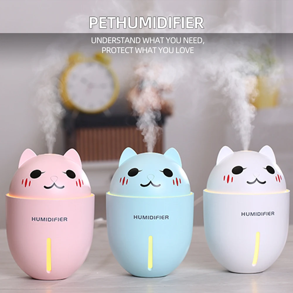 구매 3 In 1 320ML USB 공기 가습기 초음파 쿨-안개 사랑스러운 애완 동물 미니 가습기 LED 빛 미니 USB 팬
