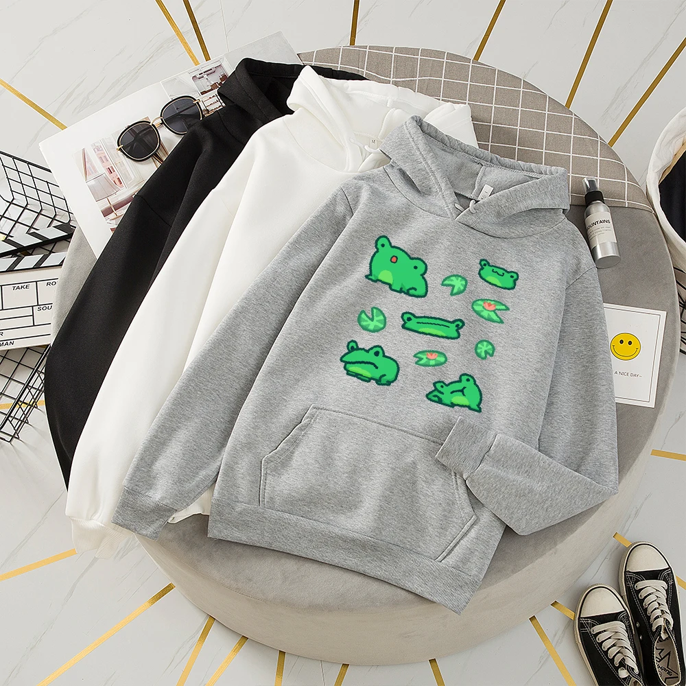 Cute Hoodies for Teens Girl Oversized Sweatshirt with Hood Women Fleece Hoodie Sweatshirt Sweetshirt Women Funny Frog Printing