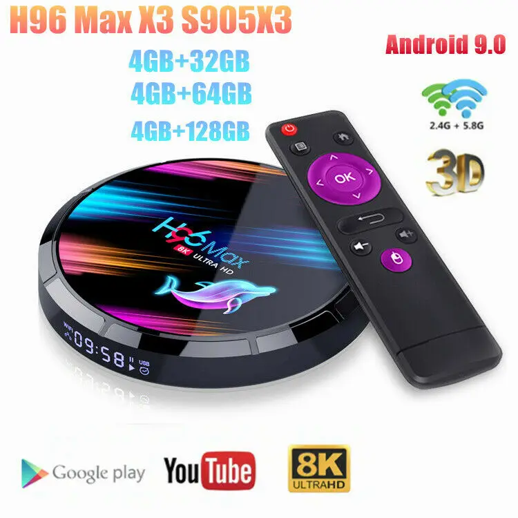 H96 MAX RK3318 Smart TV BOX 1080P Android 9.0 4GB 128GB Media Player 4K Bluetooth Wifi Google Assistant Netflix Quad Core Box |