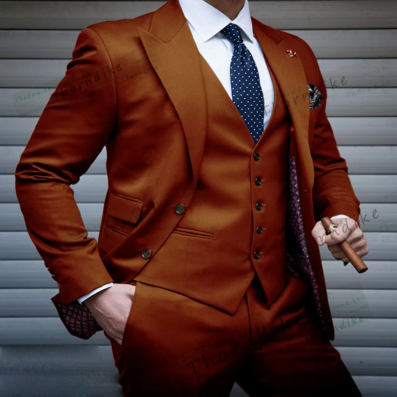 Thorndike New Style Groomsmen Peak Lapel Groom Tuxedos Green/Teal/Yellow/Purple Men Suits Wedding Best Man (Jacket+Pants+Vest) | Мужская