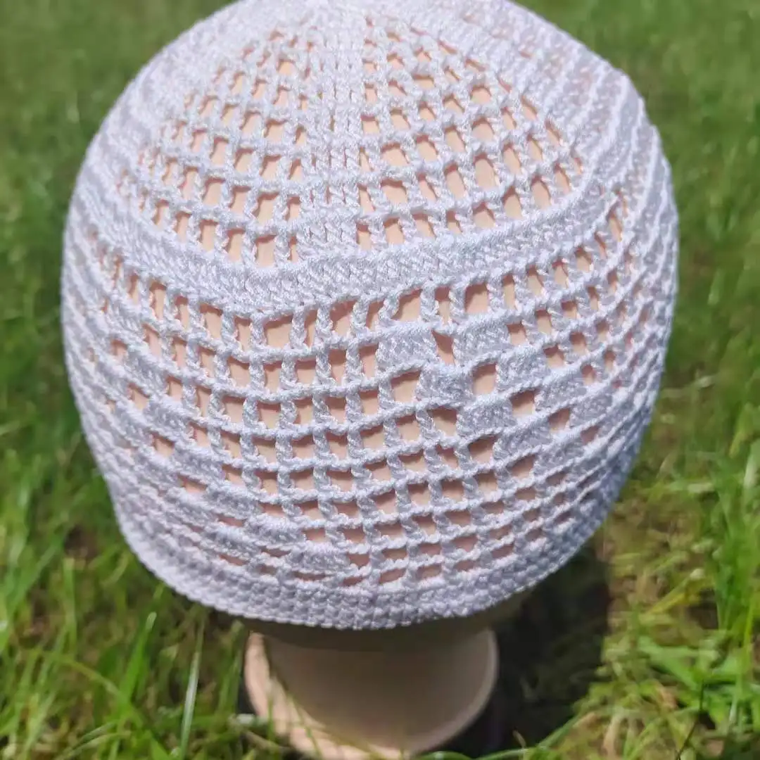 Мусульманская шапка шляпа национальная вязаная сетка крючком ручная белая
