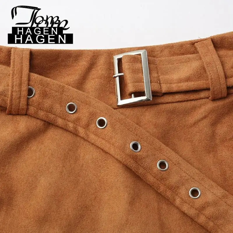 Женская замшевая мини-юбка с поясом и высокой талией | одежда