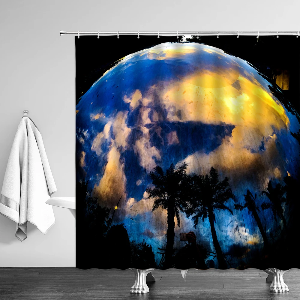 

Universe Shower Curtain Starry Lunar Eclipse Volcanic Eruption Waterproof Bath Curtains Bathroom Bathtub Decor Cheap With Hooks