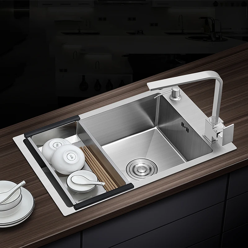 

20 Gauge 304 Stainless Steel Kitchen Sink Side Installation Single Bowl Basin Handmade Undermount Brushed For Kitchen Fixture