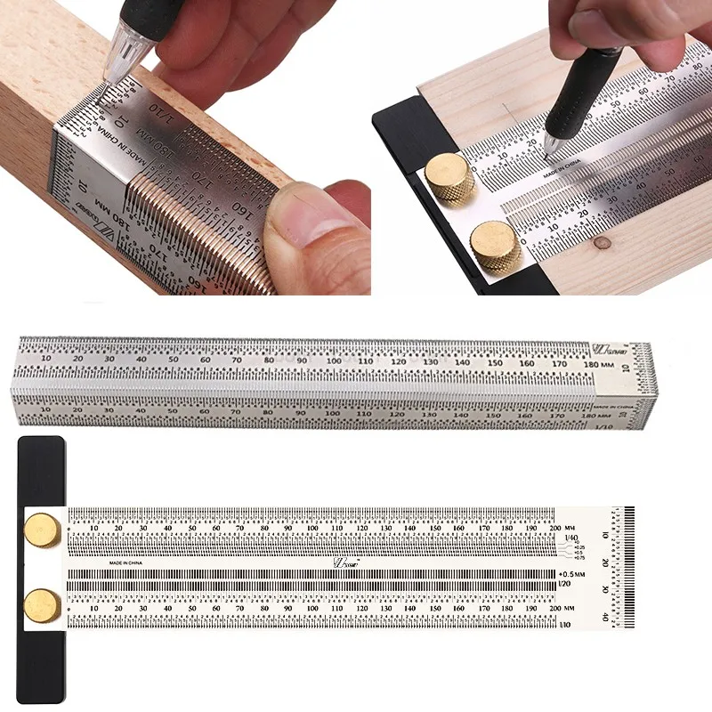 

180-400mm Woodworking Scribe T-type Ruler Hole Scribing ruler woodworking crossed-out tool Marking Gauge Measuring Tool