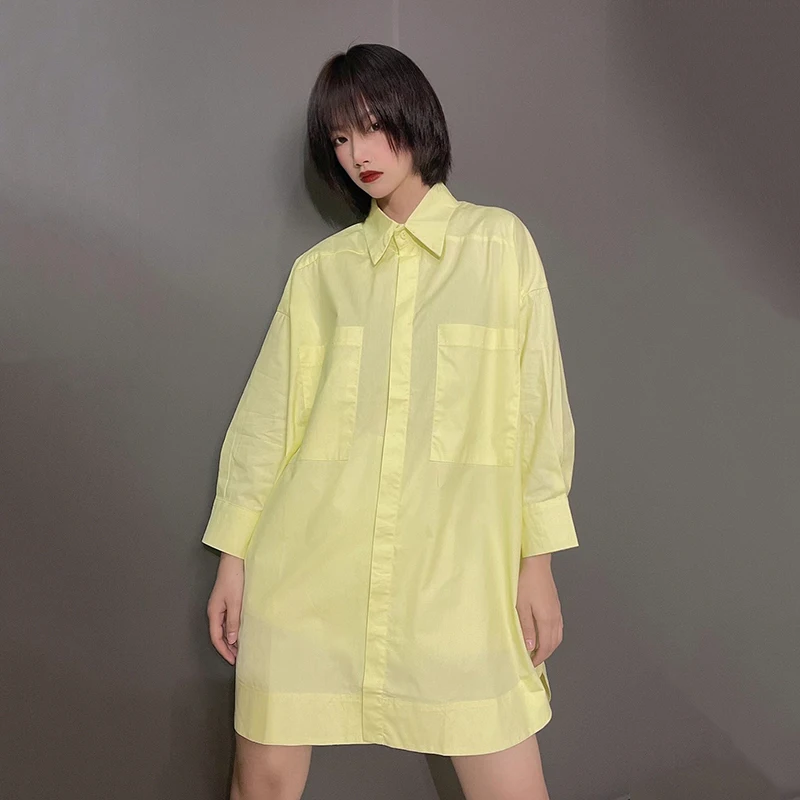 

CHICEVER White Shirts For Women Lapel Long Sleeve Solid Minimalist Ruched Oversize Blouses Females Clothing 2021 Spring Fashion