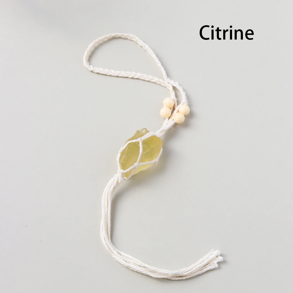 

1PC Natural Crystal Stone Rough Unpolished Fluorite Hand Woven Net Bag Pendant Reiky Citrine Gem Car Accessories