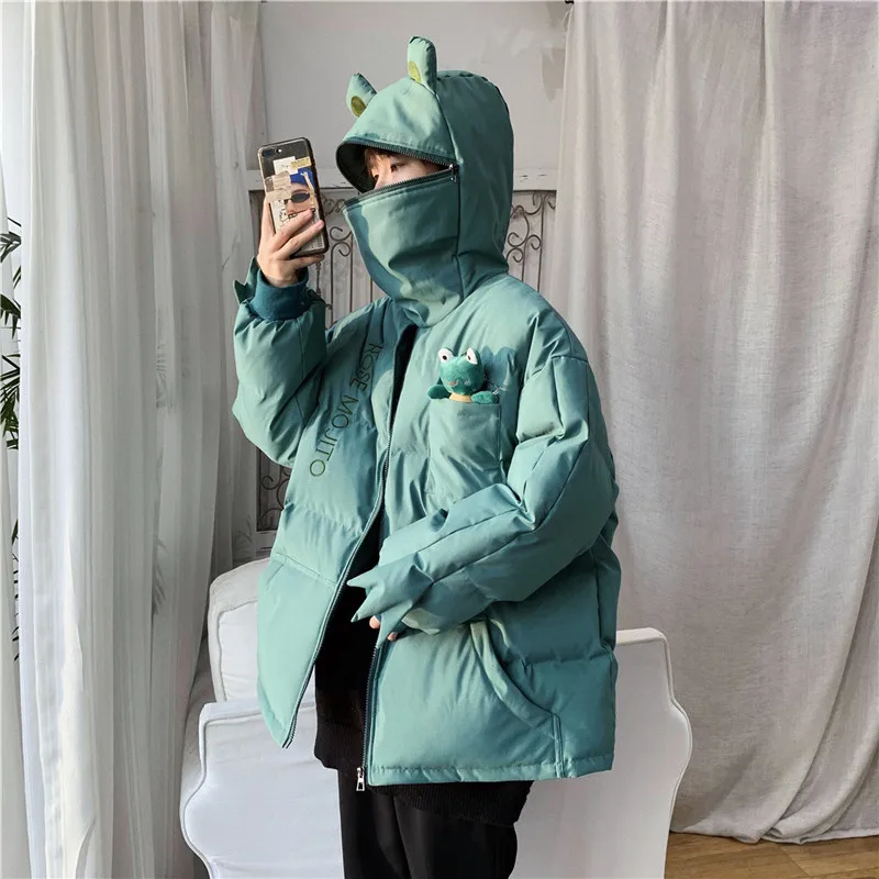 Winter Frog Parkas Cartoon Cosplay Fashion Men Loose Down Coat Jacket