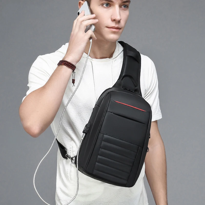 Многофункциональная мужская сумка через плечо OZUKO с USB зарядкой повседневный