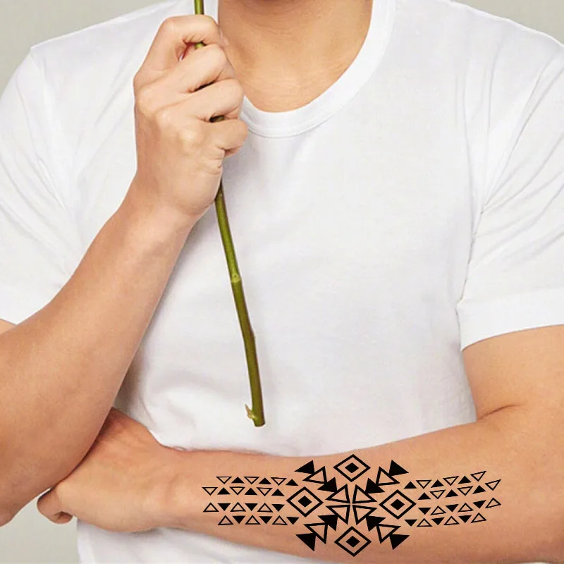 Black Temporary Tattoo Henna Geometry Totem Arrow Triangle Woman Man Jewelry Bracelet Wrist Arm Chest Art Sticker Small | Красота и