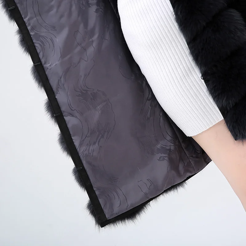 New leather coat 100% natural fur jacket, winter women's fur coat, fox fur coat, high-quality fur vest, detachable hat sleeve 7