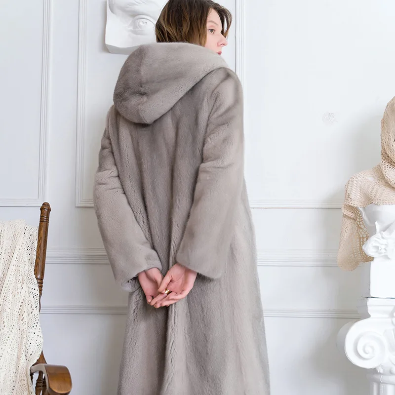 21 European And American Large Size Imitation Fur Coat Whole Mink Fur Long Hooded Jacket Fashion Casual Windbreaker Office Lady