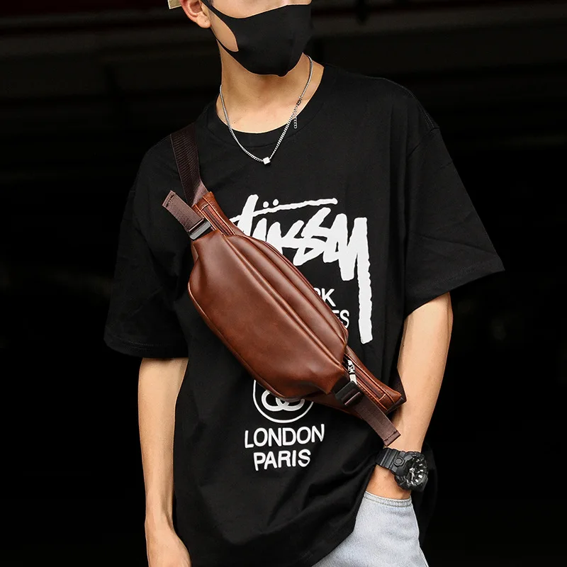 

Crazy Horse Leather PU Fanny Pack Bum Pocket Retro Men Casual Travel Belt Waist Bags Outdoor Bicycle Crossbody Chest Bags Trend