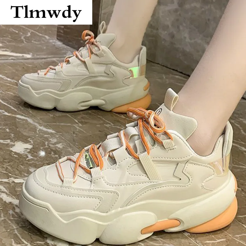 

Женские кроссовки на платформе, удобные уличные кроссовки на шнуровке, на вулканизированной подошве, повседневная обувь для прогулок, нови...