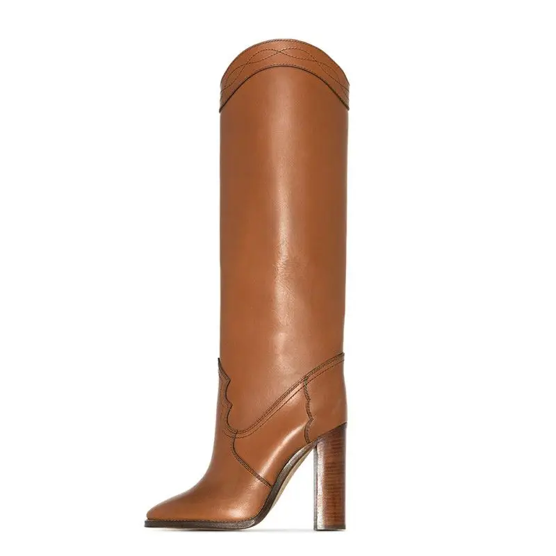 Women's Winter High Boots Brand New Pointed Banquet Stitched High Heels Brown Black Sewing Women's Boots Size 34-43