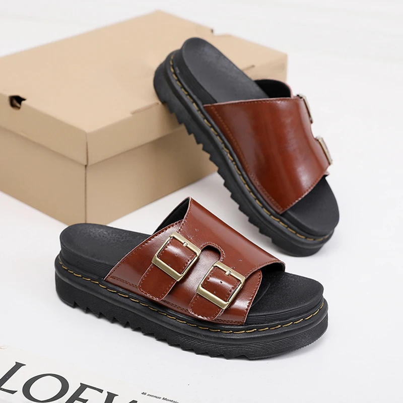 

2020 new Martin slippers Genuine Leather Beach Casual Open Toe Thick Bottom Outdoor Flat Luxury Women Sandals